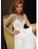 Gold Lace Ivory Tulle Tea Length Wedding Dress